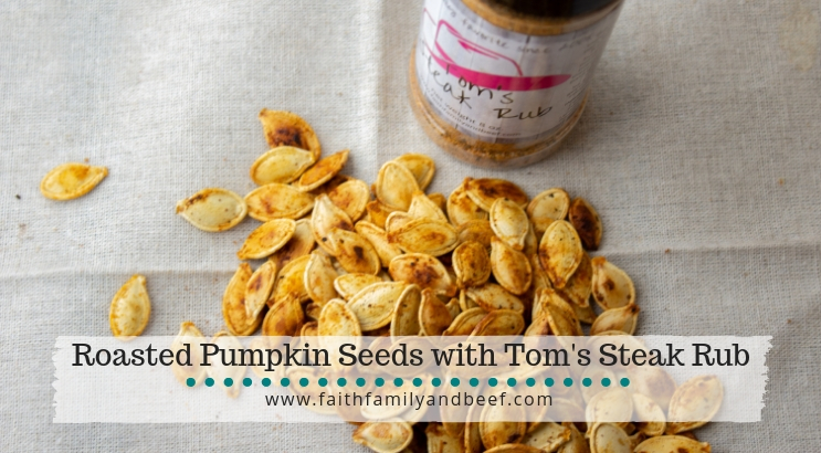 Roasted Pumpkin Seeds with Tom's Steak Rub - a delicious way to re-purpose the seeds from your Halloween pumpkin decor!